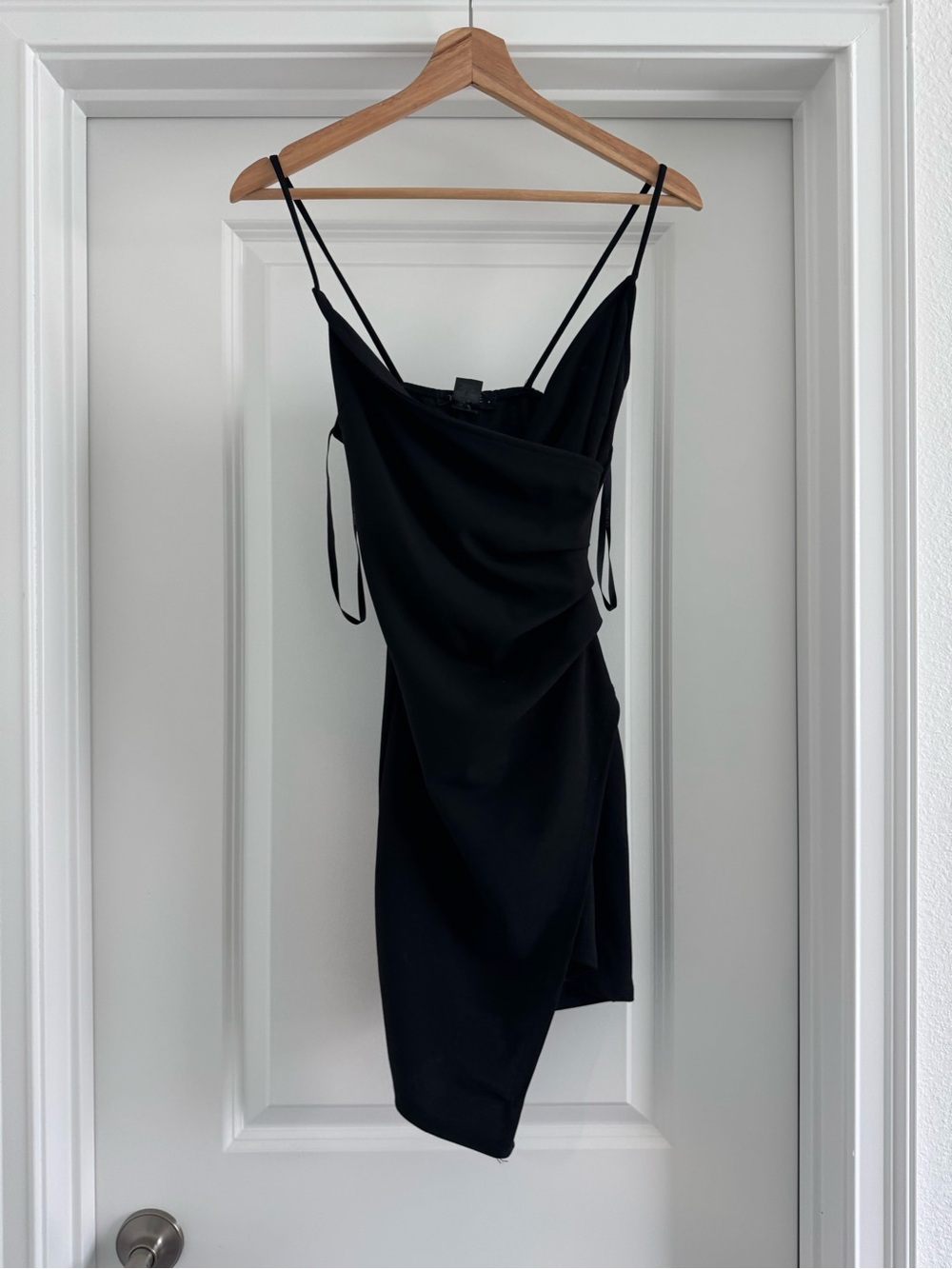 Joe & Elle Black Asymmetrical Slip Dress with Double Spaghetti Straps